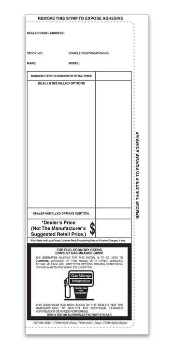 Addendum Black 4.25" x 11" - Peel and Seal Pre-Printed